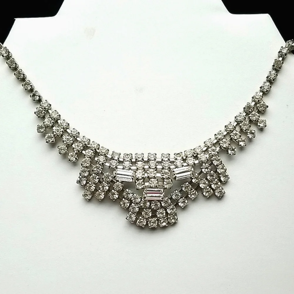 Vintage Mid Century 1950s Glamorous Rhinestone Choker Necklace - Picture 10 of 13